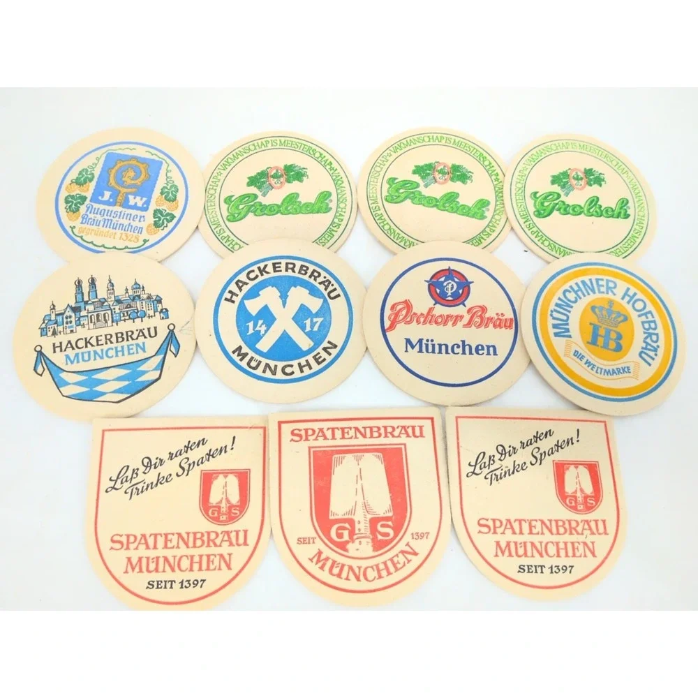 VTG German Beer Bar Coaster Spatenbrau Hackerbrau Grolsch Munchner Pschorr Brau